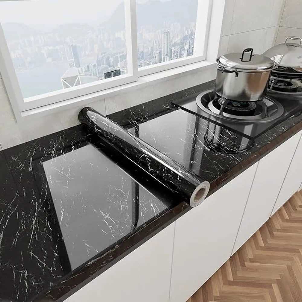 TCX Siyah Mermer Desenli Yapışkanlı Tezgah Folyosu (3 Mt.x 60 Cm)