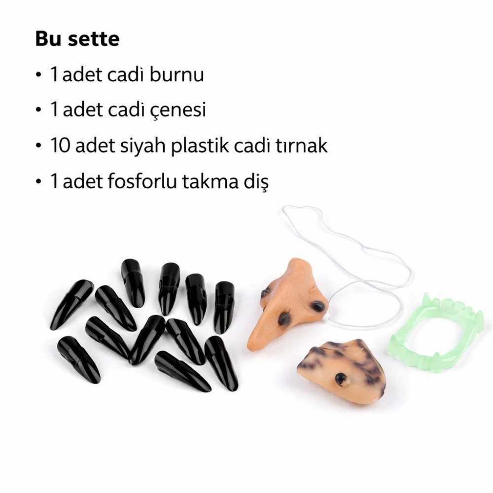 Temalı Aksesuar Seti 10 Adet Siyah Tırnak ile (Cadı Model)