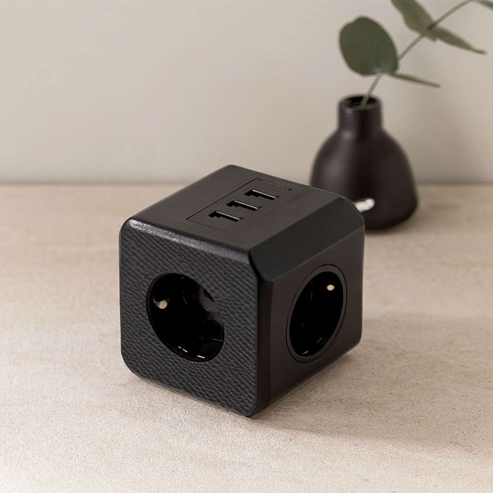 Termal akım korumalı 3'lü duvar prizi (3x USB) - Siyah