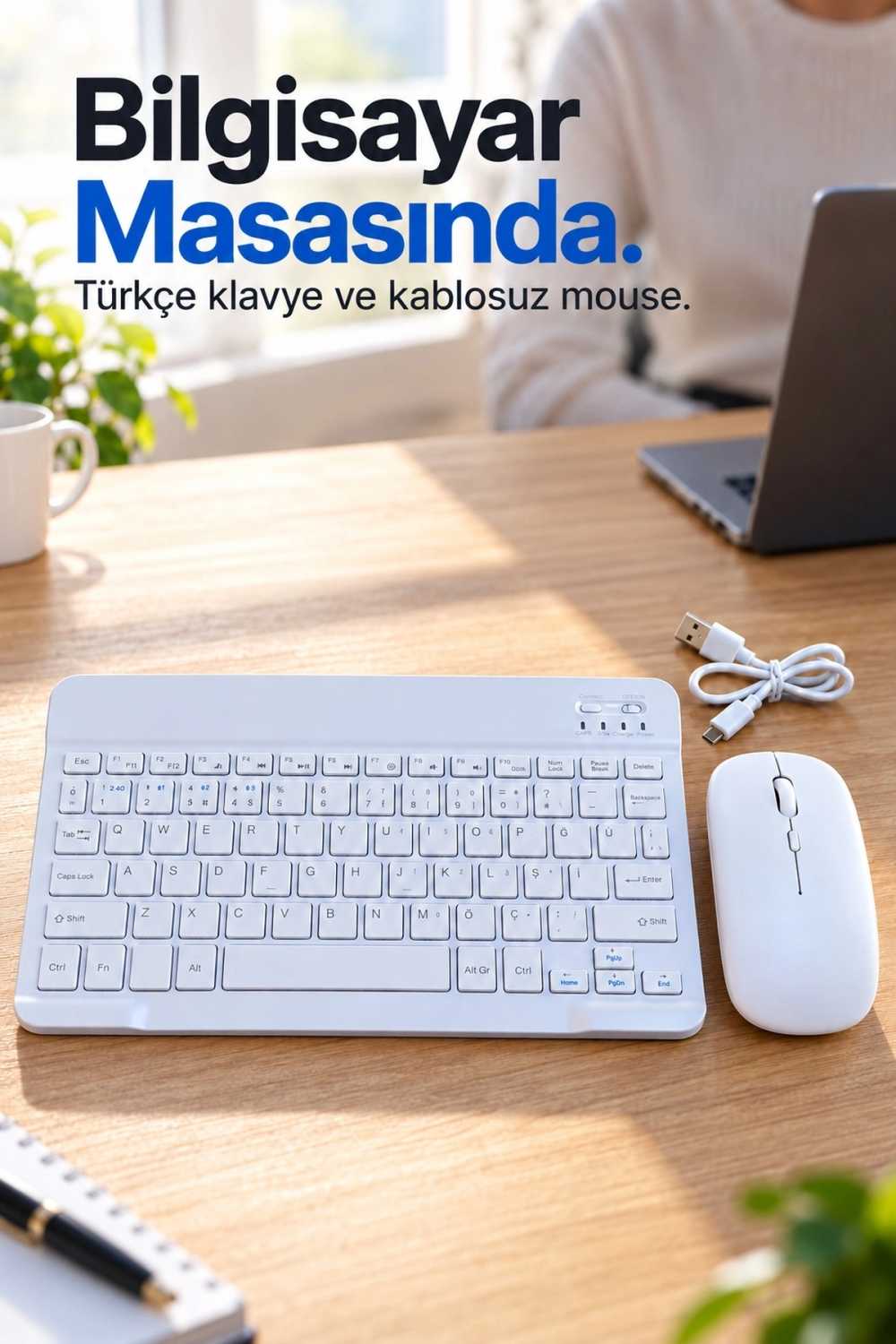 Türkçe Q Kablosuz Klavye Ve Beyaz Mouse Takımı