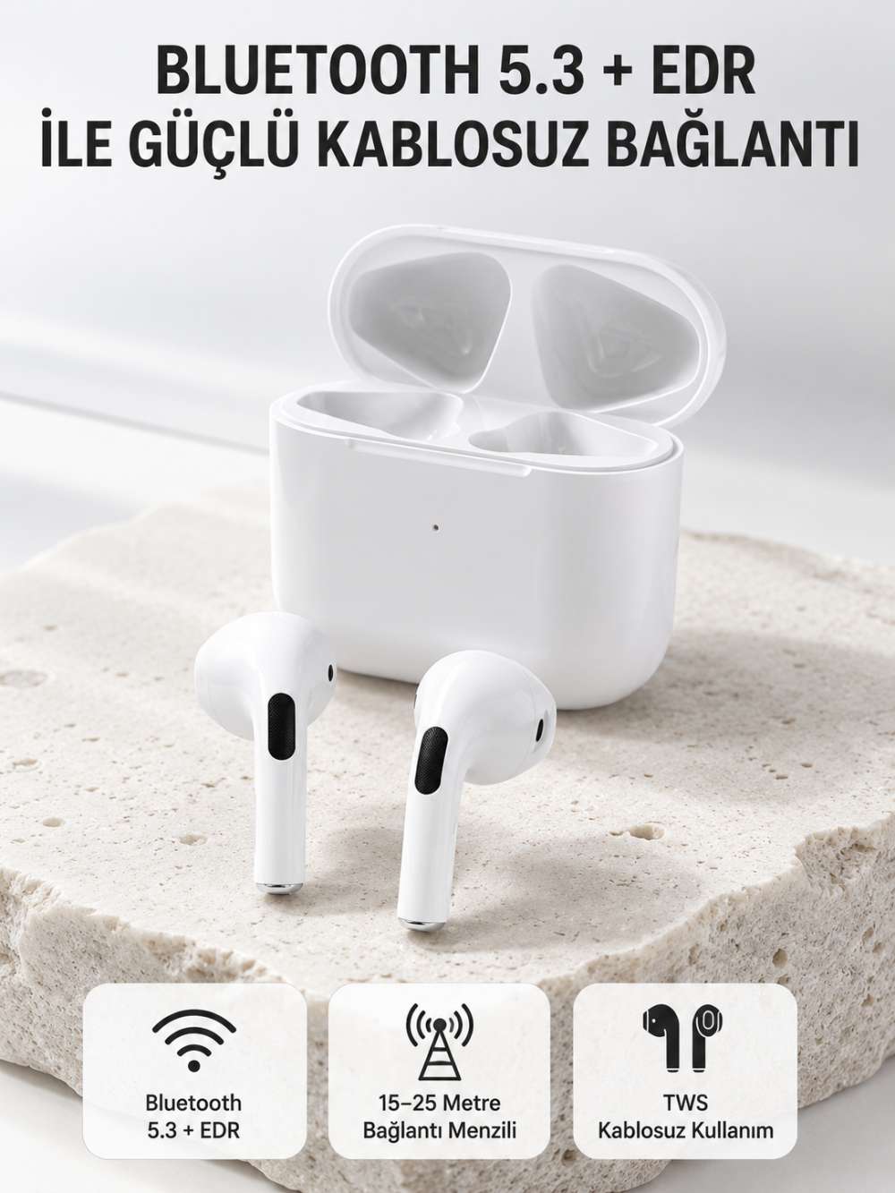 TWS Kablosuz Bluetooth Kulaklık 3 Saat Müzik 4 Saat Konuşma Şarj Kutulu
