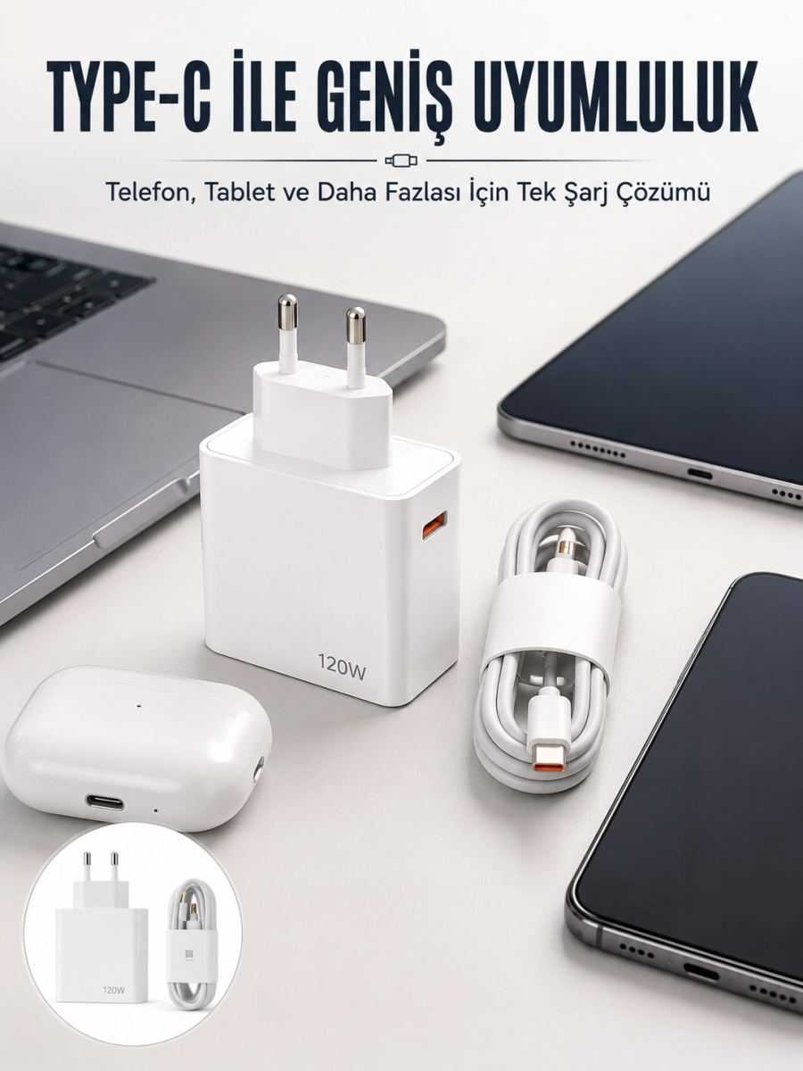 Type-c 120w Şarj Aleti Hızlı Şarj Turbo Yeni Nesil