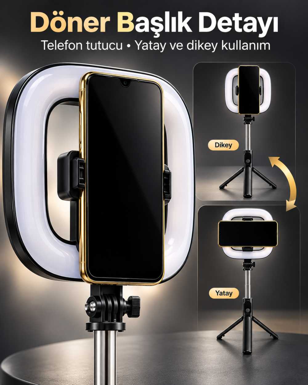 Type C Şarjlı RGB Halka Işık Manyetik Telefon Tutuculu Fotoğraf ve Video Standı