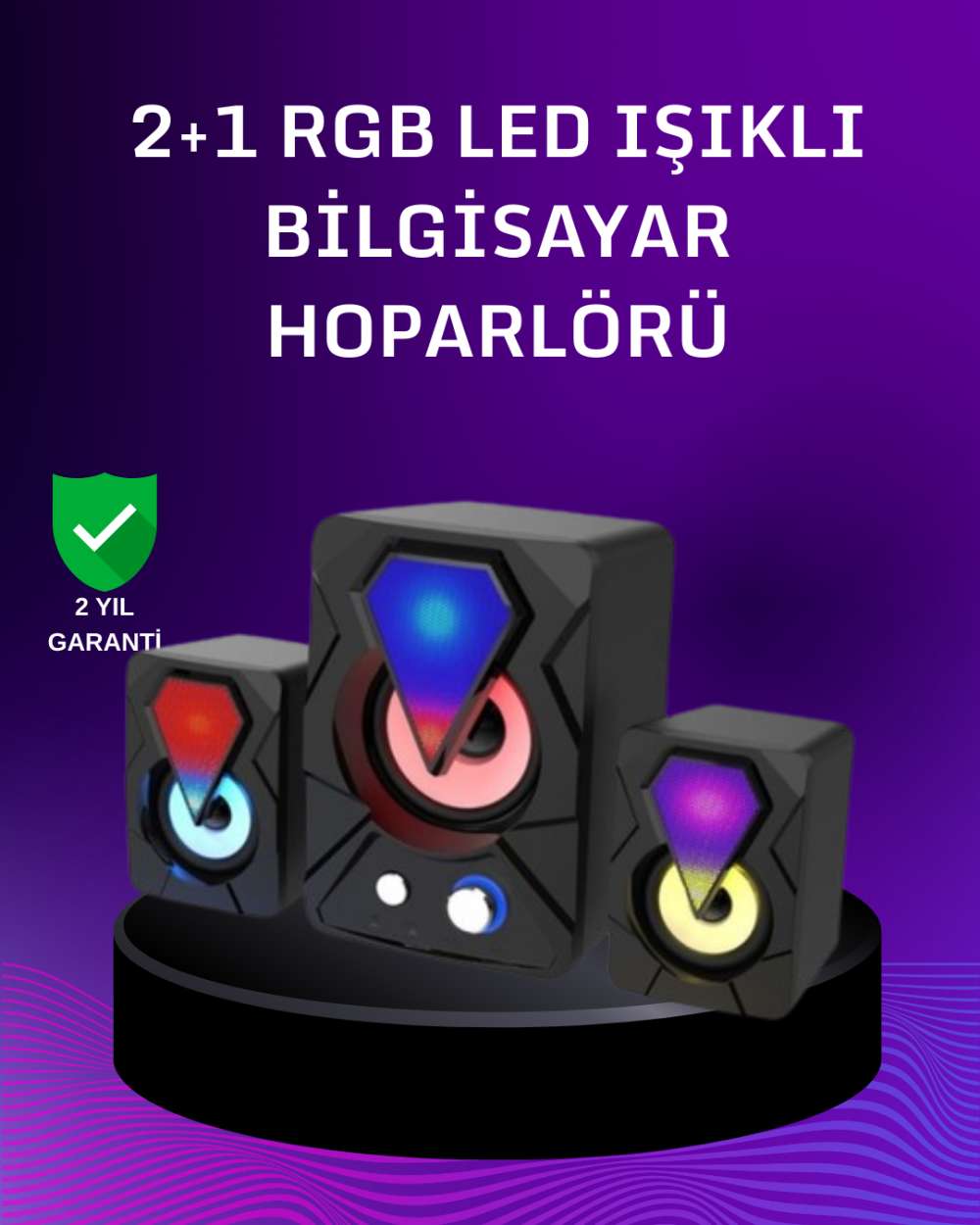 USB Bağlantılı RGB 2.1 Hoparlör Seti Derin Bas ve Renkli Işık