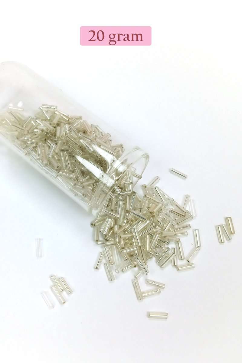 Uzun Boru Kesme Boncuk Çap 2mm Uzunluk 10 mm - 20 Gram - Gümüş - BNC232