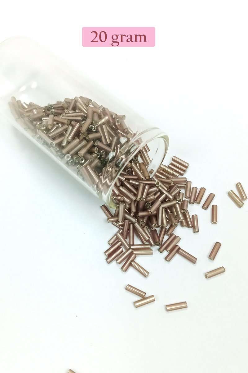 Uzun Boru Kesme Boncuk Çap 2mm Uzunluk 10 mm - 20 Gram - Koyu Bej - BNC225