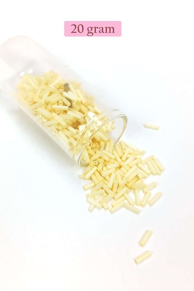 Uzun Boru Kesme Boncuk Çap 2mm Uzunluk 10 mm - 20 Gram - Krem - BNC234