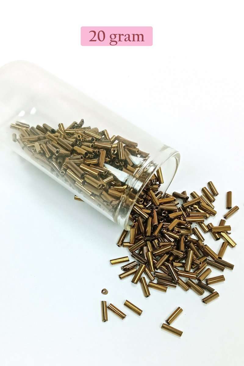 Uzun Boru Kesme Boncuk Çap 2mm Uzunluk 10 mm - 20 Gram - Parlak Gold - BNC249