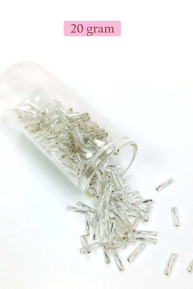 Uzun Boru Kesme Boncuk Çap 2mm Uzunluk 10 mm - 20 Gram - Parlak Gümüş - BNC257