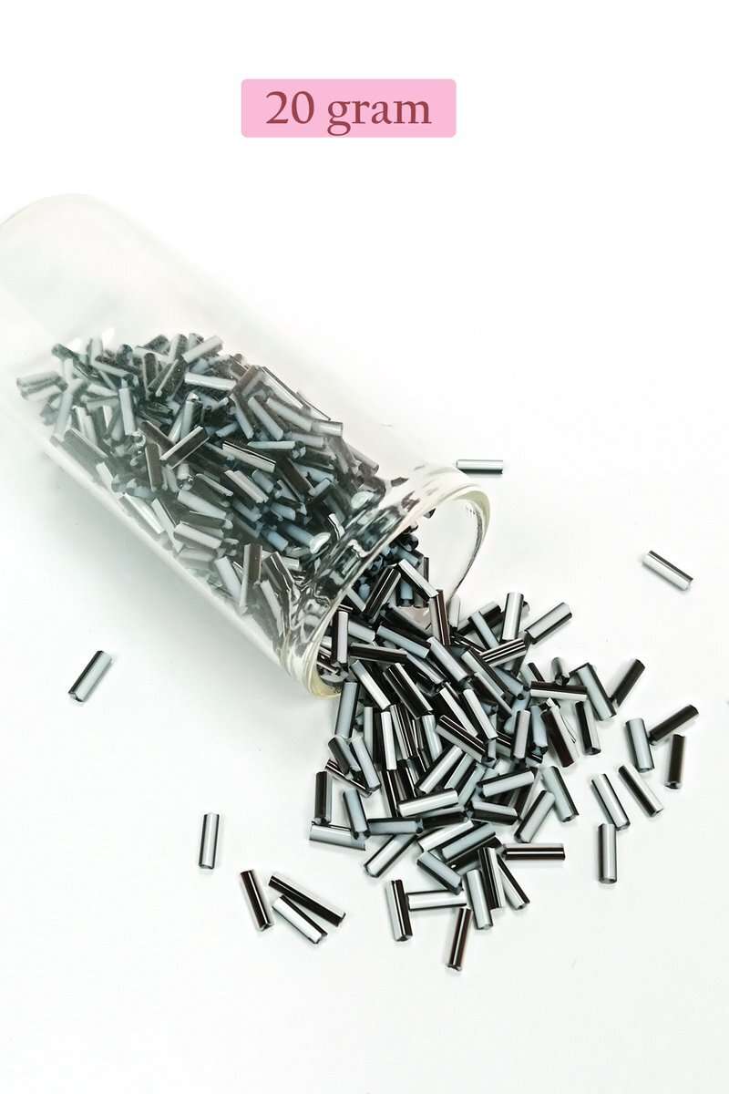 Uzun Boru Kesme Boncuk Çap 2mm Uzunluk 10 mm - 20 Gram - Siyah Beyaz - BNC251