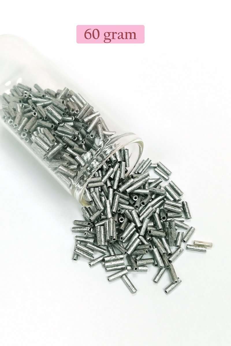 Uzun Boru Kesme Boncuk Çap 2mm Uzunluk 10 mm - 60 Gram - Desenli Gümüş - BNC283