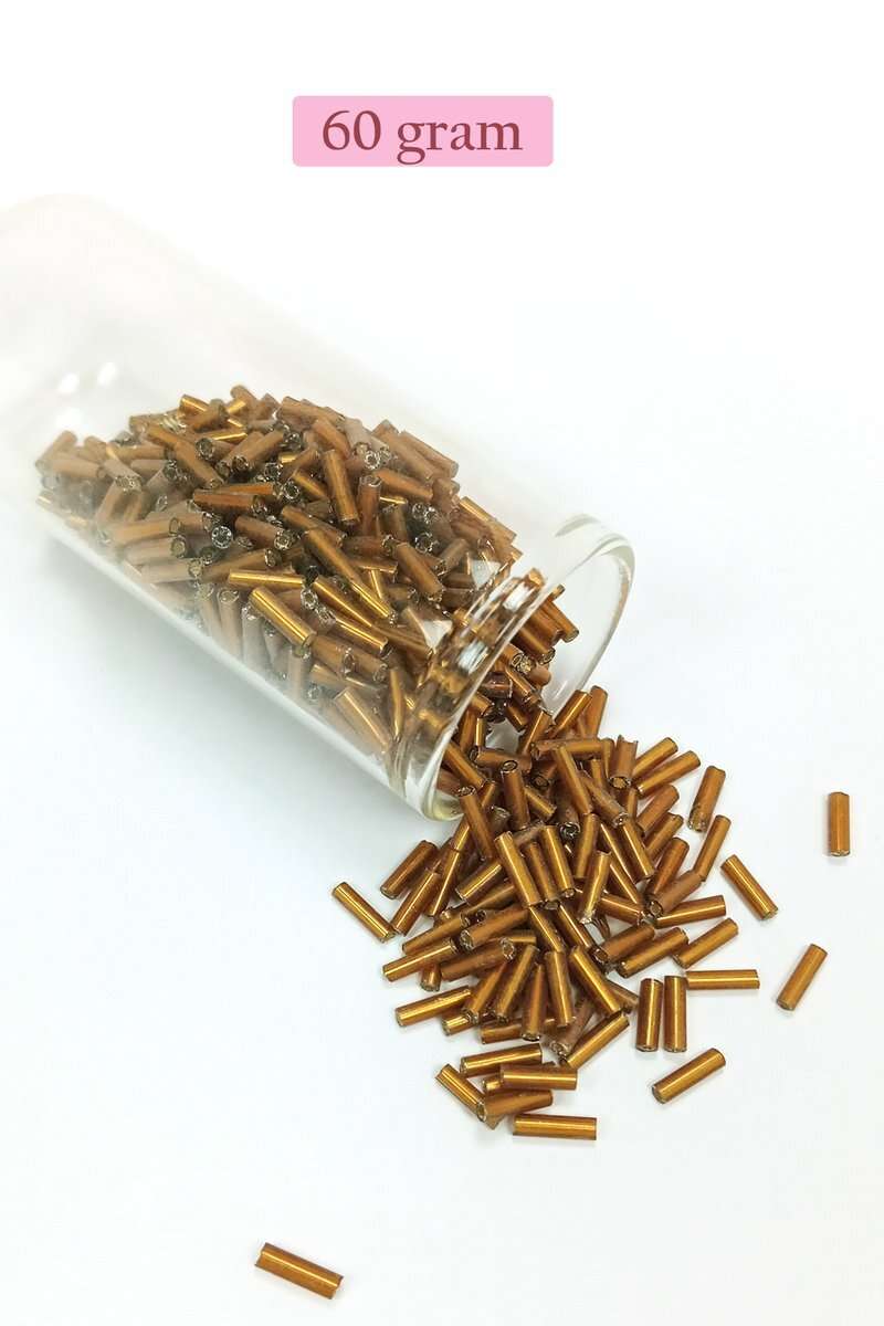 Uzun Boru Kesme Boncuk Çap 2mm Uzunluk 10 mm - 60 Gram - Gold - BNC287