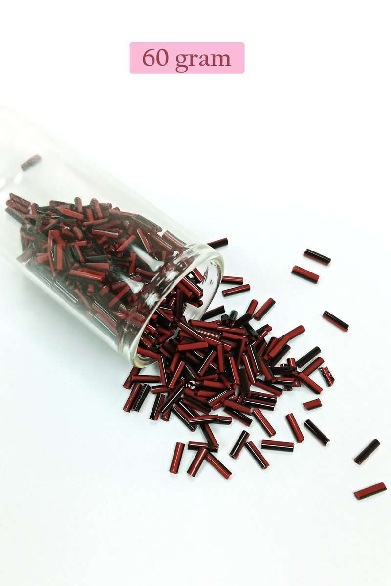 Uzun Boru Kesme Boncuk Çap 2mm Uzunluk 10 mm - 60 Gram - Kırmızı Siyah - BNC291