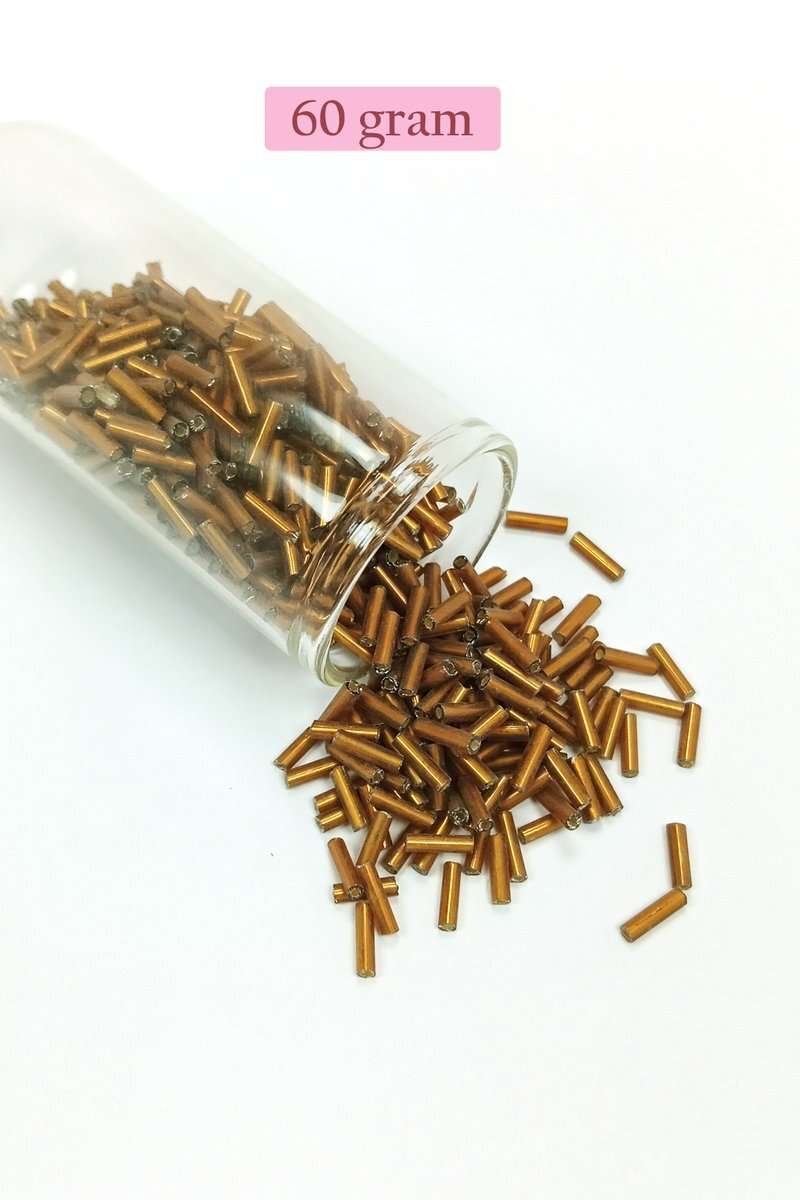 Uzun Boru Kesme Boncuk Çap 2mm Uzunluk 10 mm - 60 Gram - Koyu Altın - BNC265