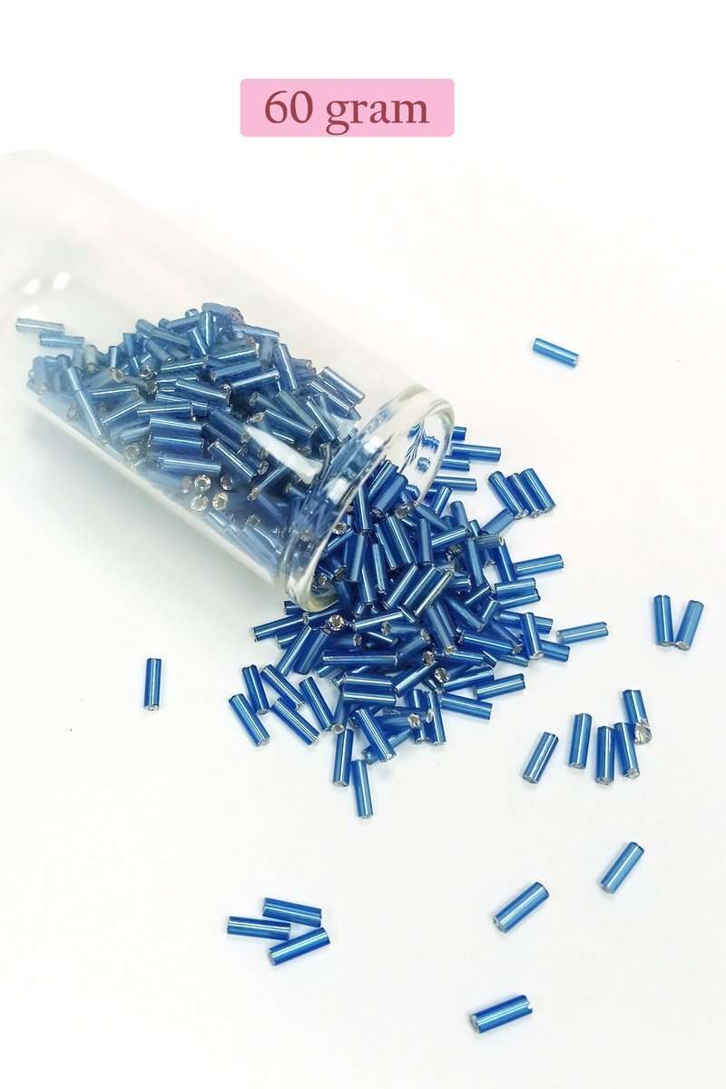 Uzun Boru Kesme Boncuk Çap 2mm Uzunluk 10 mm - 60 Gram - Mavi - BNC281