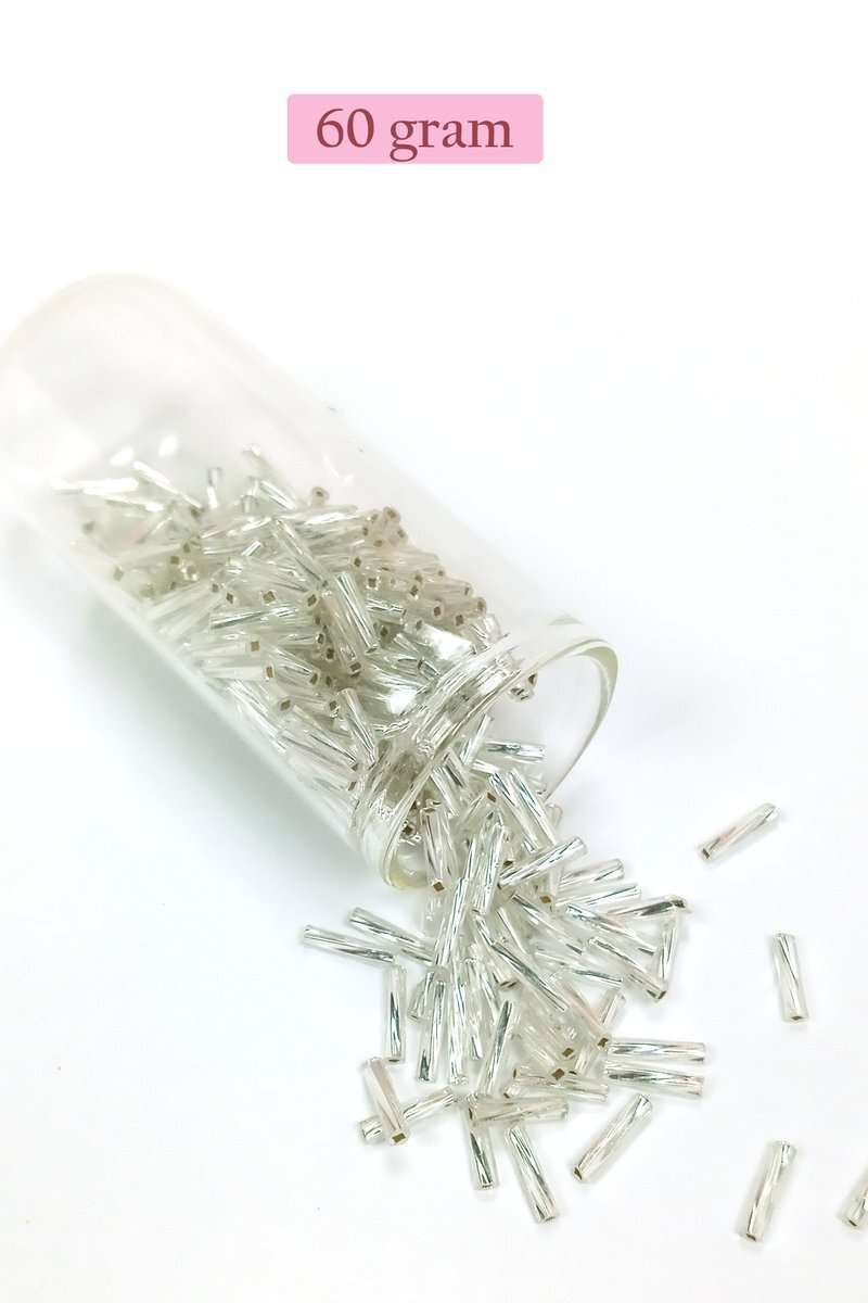 Uzun Boru Kesme Boncuk Çap 2mm Uzunluk 10 mm - 60 Gram - Parlak Gümüş - BNC296