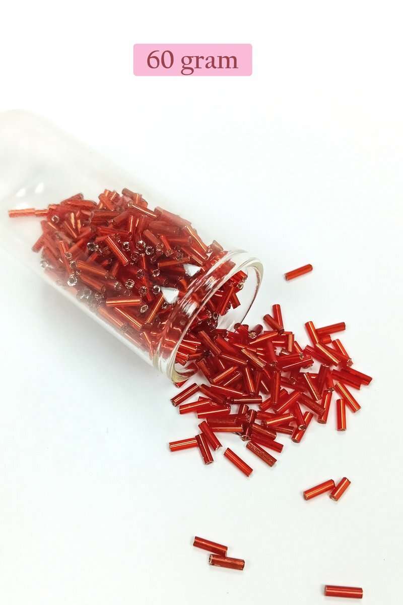 Uzun Boru Kesme Boncuk Çap 2mm Uzunluk 10 mm - 60 Gram - Şeffaf Kırmızı - BNC299