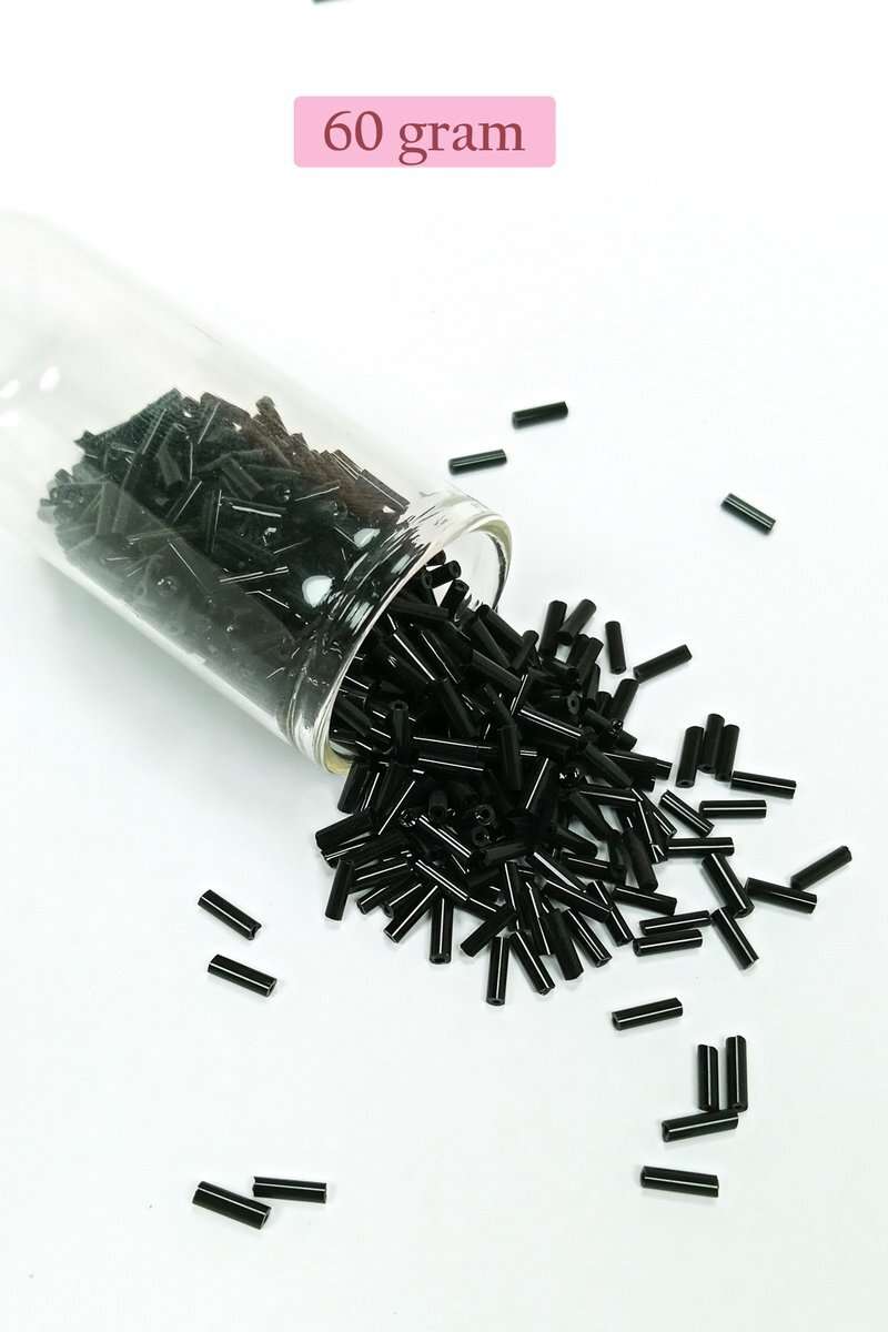 Uzun Boru Kesme Boncuk Çap 2mm Uzunluk 10 mm - 60 Gram - Siyah - BNC280