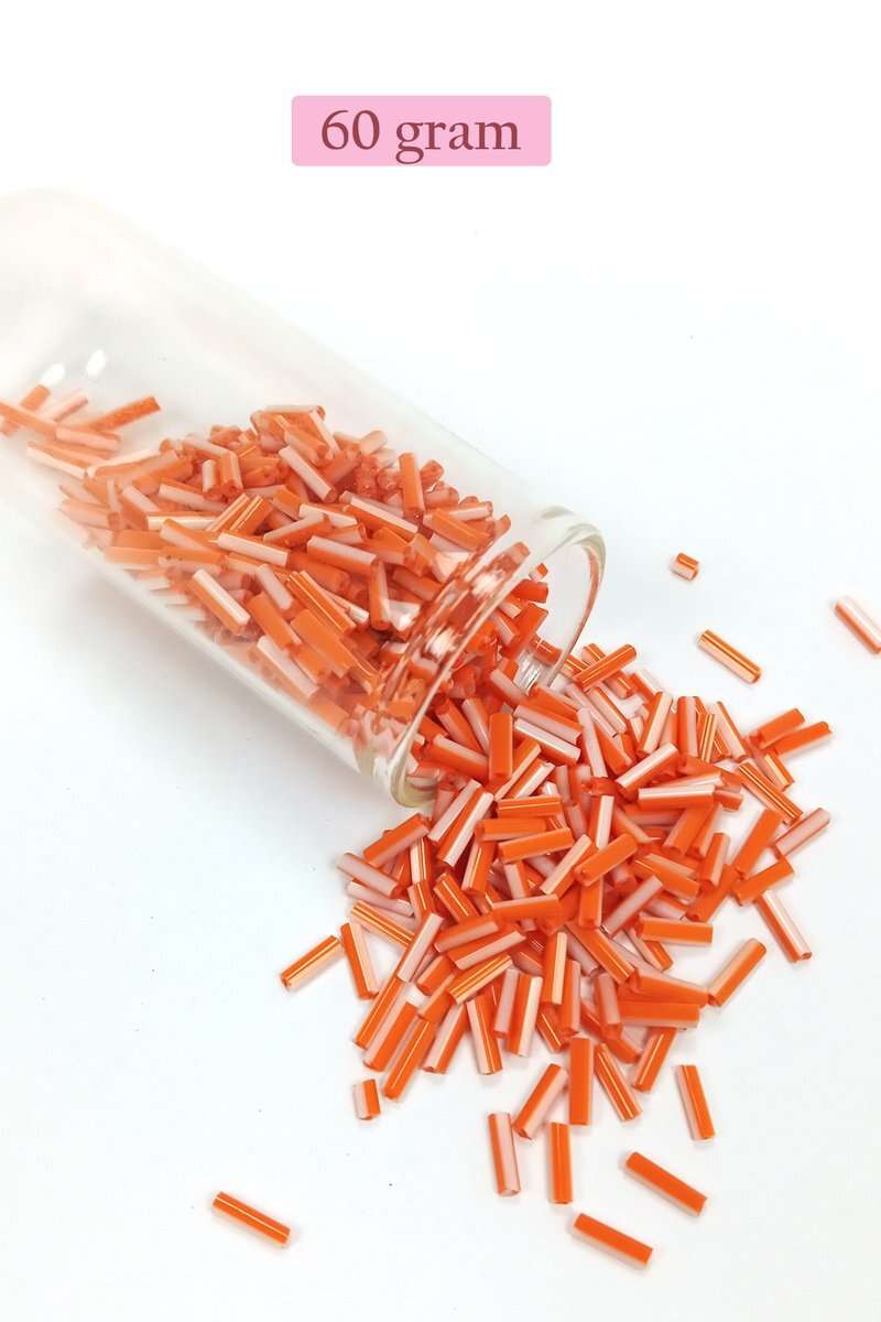Uzun Boru Kesme Boncuk Çap 2mm Uzunluk 10 mm - 60 Gram - Turuncu Beyaz - BNC294