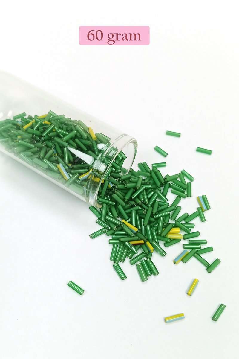 Uzun Boru Kesme Boncuk Çap 2mm Uzunluk 10 mm - 60 Gram - Yeşil - BNC295