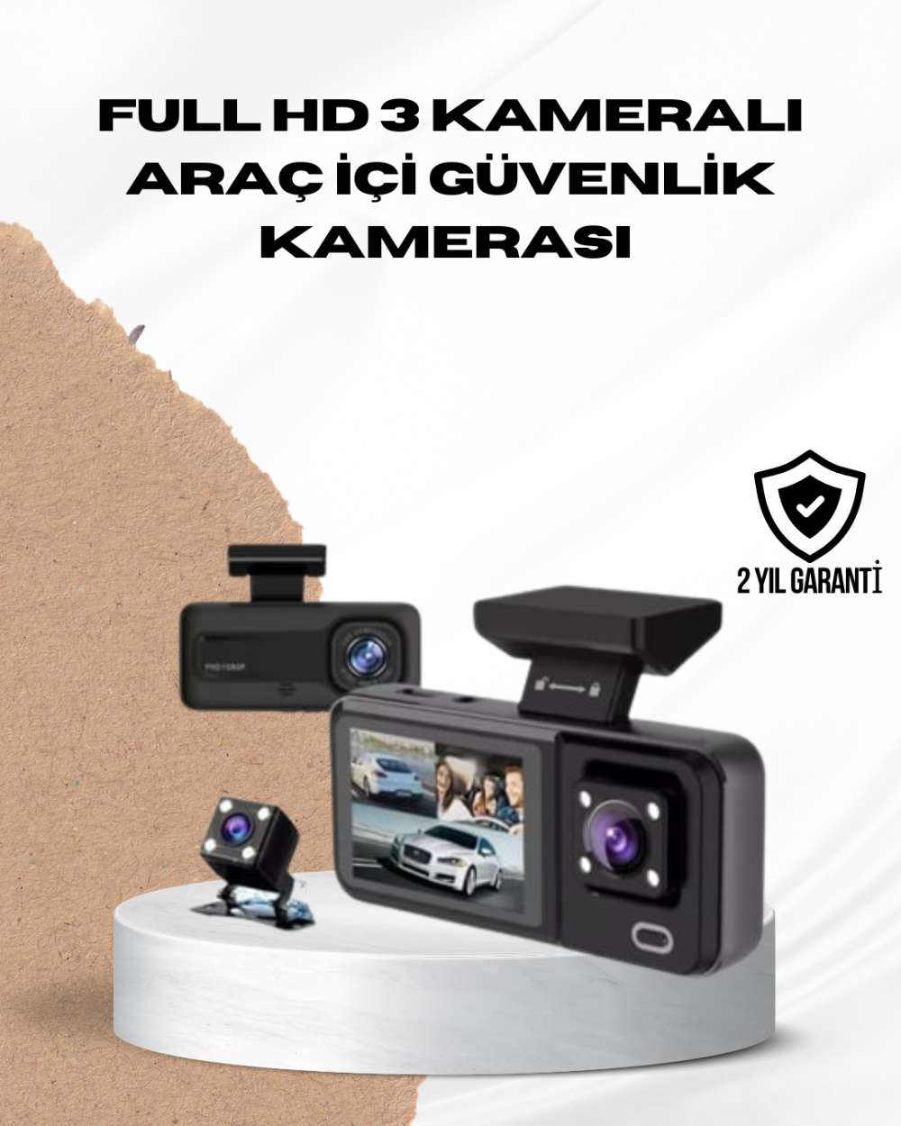 Wi-Fi Bağlantılı Full HD Araç Kamera Seti 3 Kameralı Park Koruma ve Döngü Kayıt