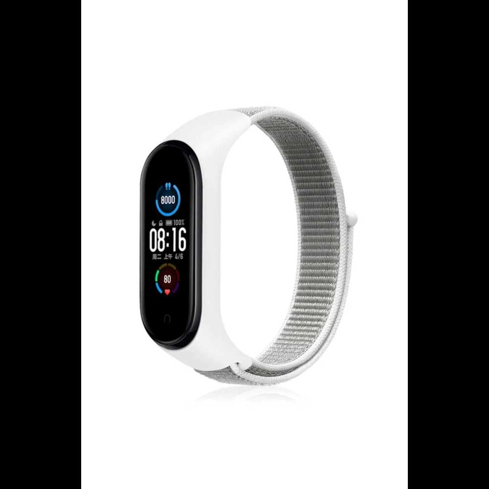 Xiaomi Mi Band 4 Hasırlı Cırtcırtlı Kordon - Beyaz