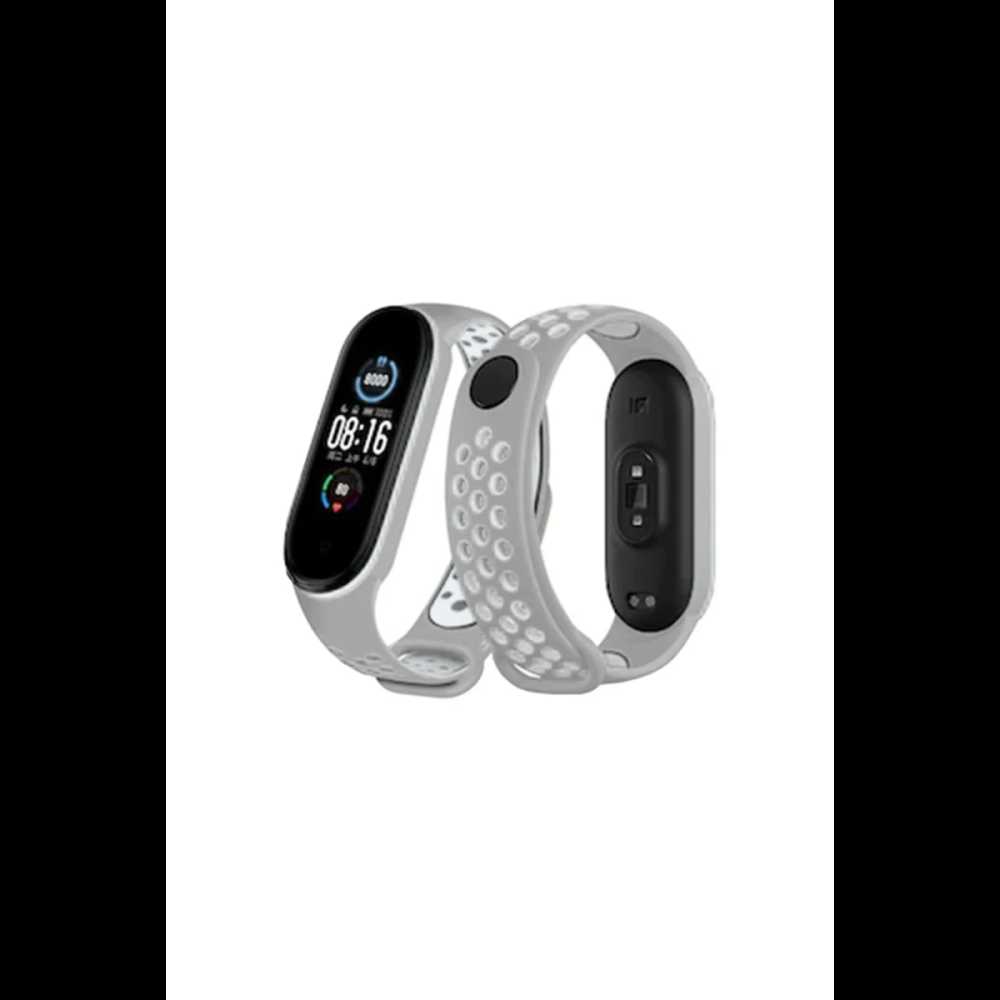 Xiaomi Mi Band 4 Spor Delikli Kordon - Gri-Beyaz