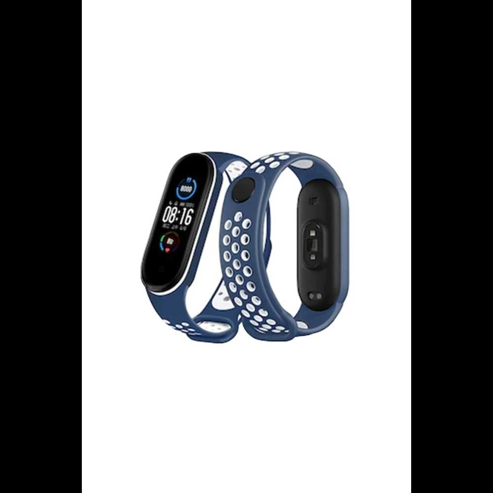 Xiaomi Mi Band 4 Spor Delikli Kordon - Lacivert-Beyaz