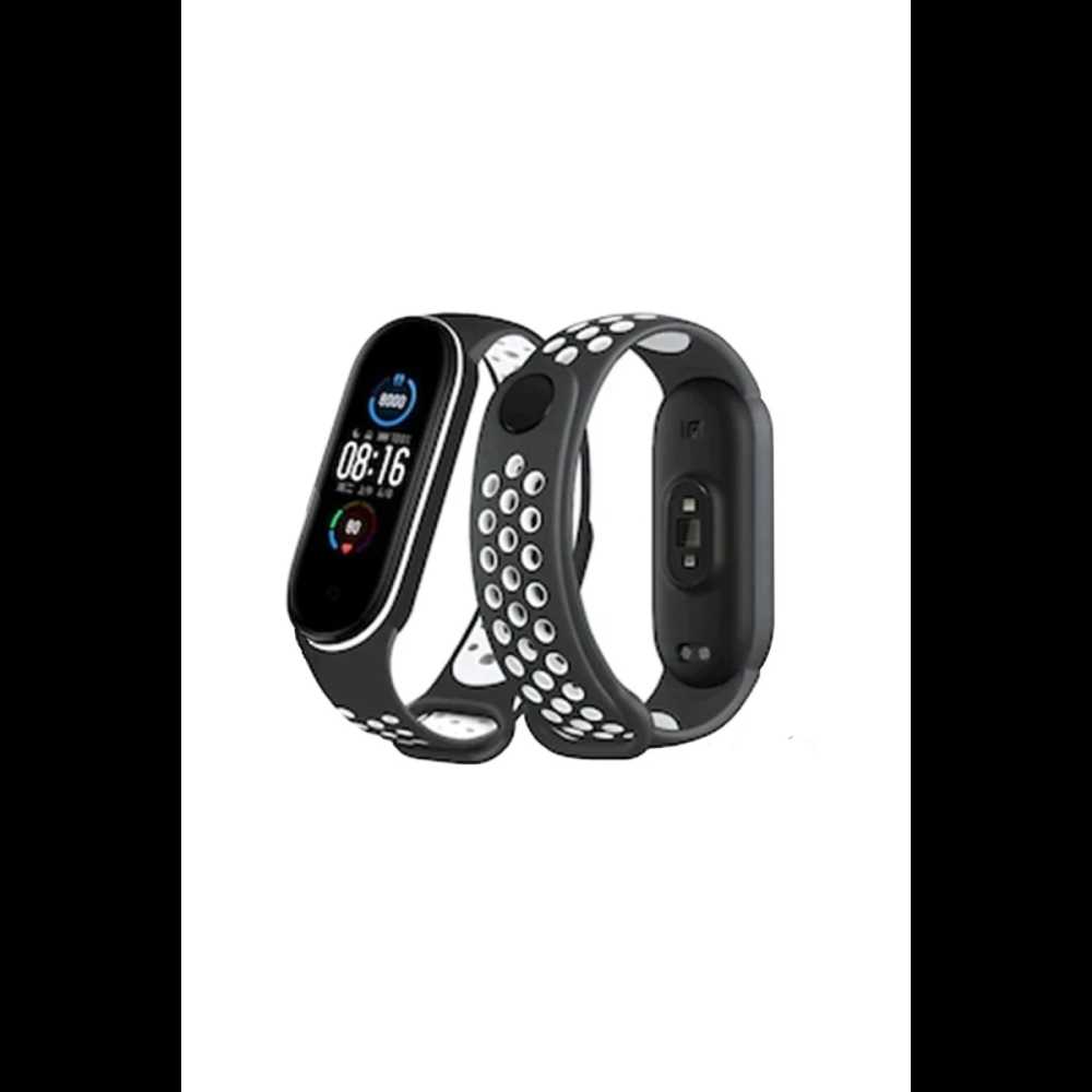 Xiaomi Mi Band 4 Spor Delikli Kordon - Siyah-Beyaz