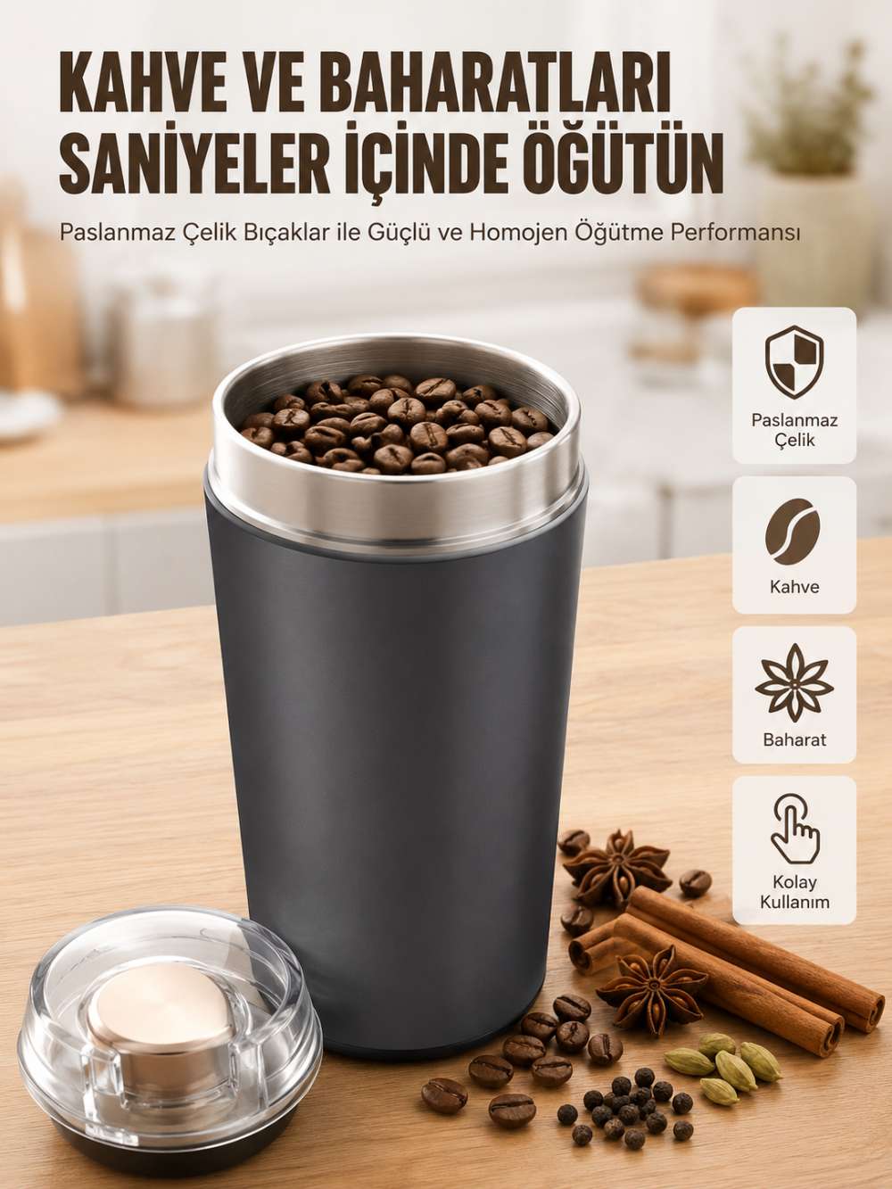 Yeni Nesil Kahve ve Baharat Öğütücü Paslanmaz Çelik Kahve Değirmeni