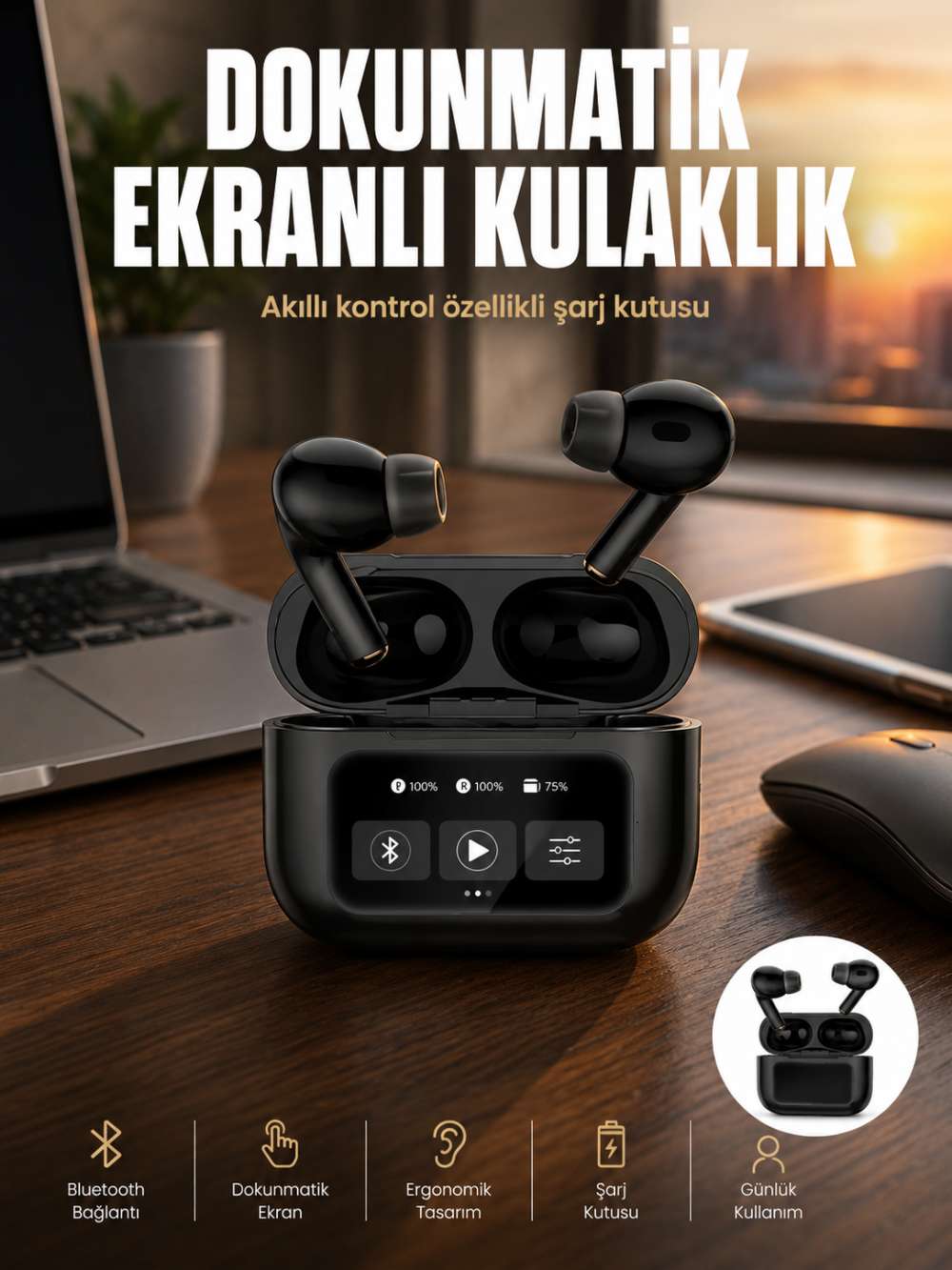 Yeni Nesil Pro Ekranlı Bluetooth Kulaklık 5.0 Bluetooth