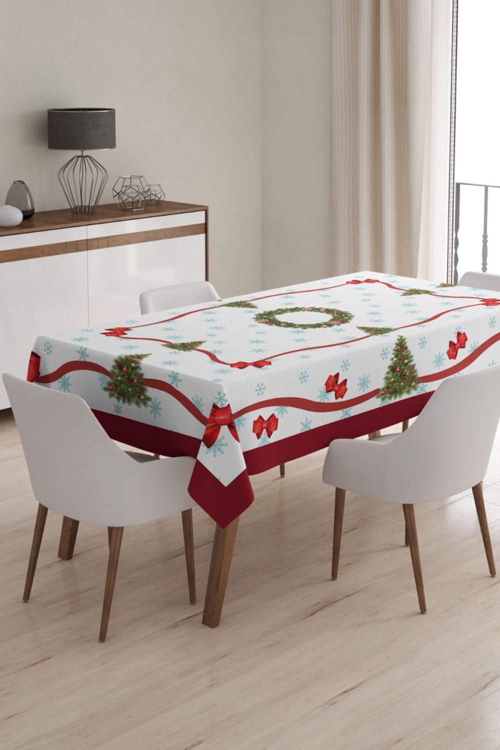 Yılbaşı Desenli Masa Örtüsü, Noel Masa Örtüsü, Dijital Özel Tasarım Christmas Noel Masa Örtüsü