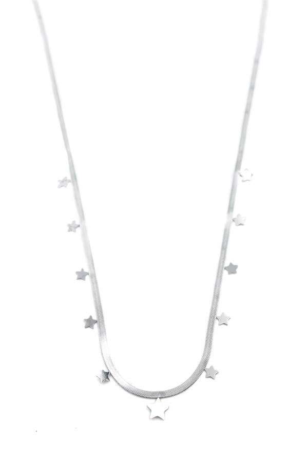Yıldız Ezme Zincir Kolye - 45cm - Gümüş