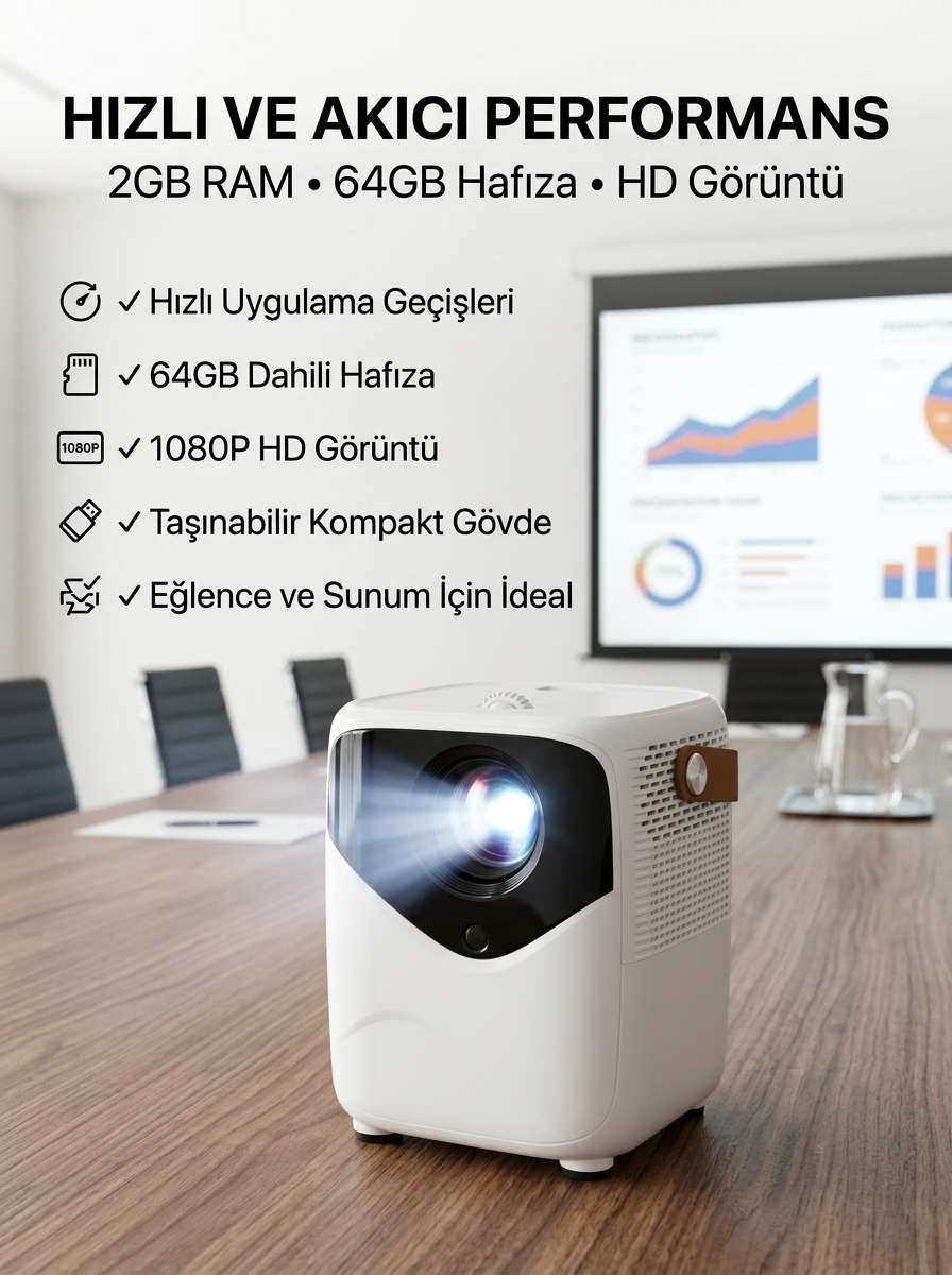 Yüksek HD Görünümlü Taşınabilir Projeksiyon Cihazı