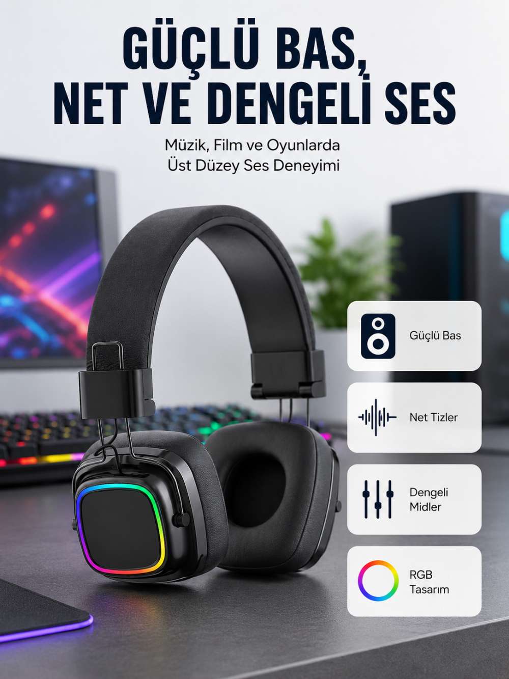 Yüksek Ses Kaliteli Kablosuz Kulak Üstü Kulaklık – BT 5.3